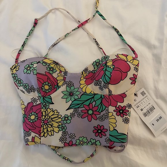 Zara Tops Zara Floral Lace Up Corset Crop Top Multicolor Poshmark